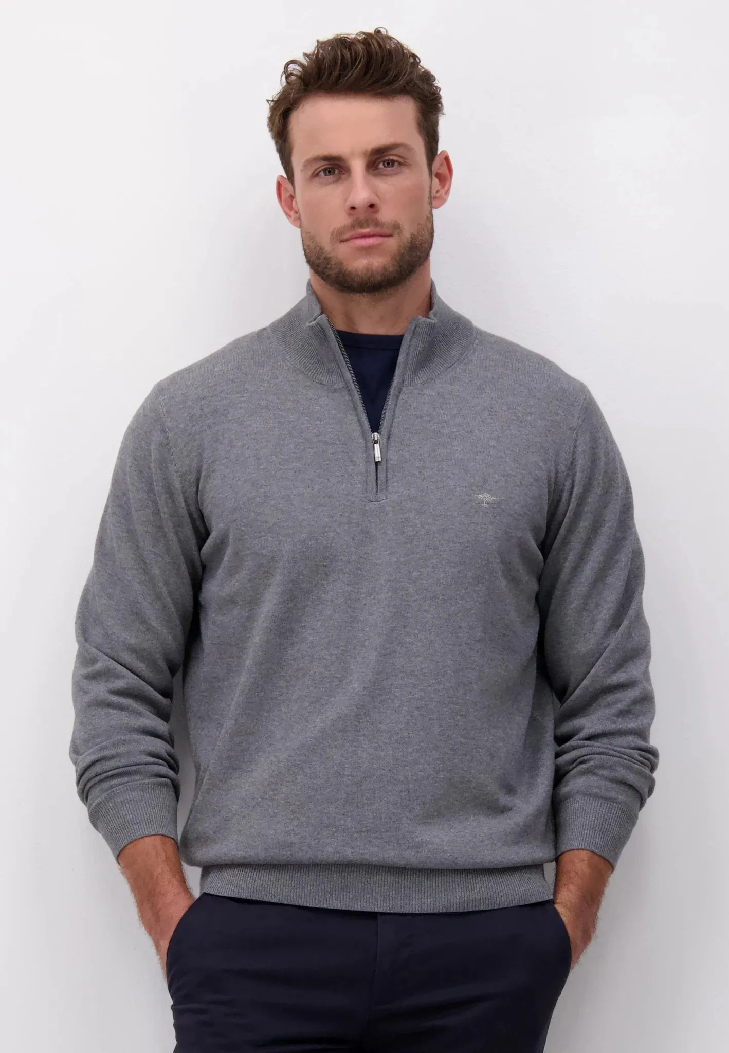 FYNCH HATTON Troyer 1/4 Zip Soft Cotton Knit - Men's – Steel