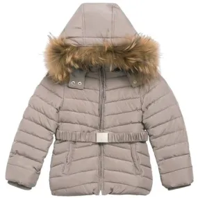 Girls Taupe Coat With Fur Hood