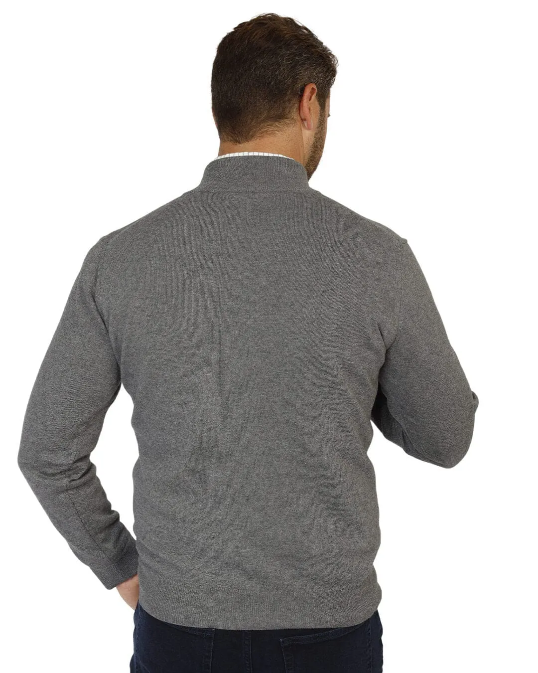 Grey Cotton And Cashmere Zip Neck Jumper