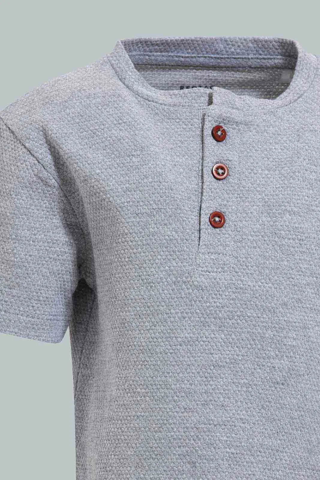 Grey Henley T-Shirt For Baby Boys