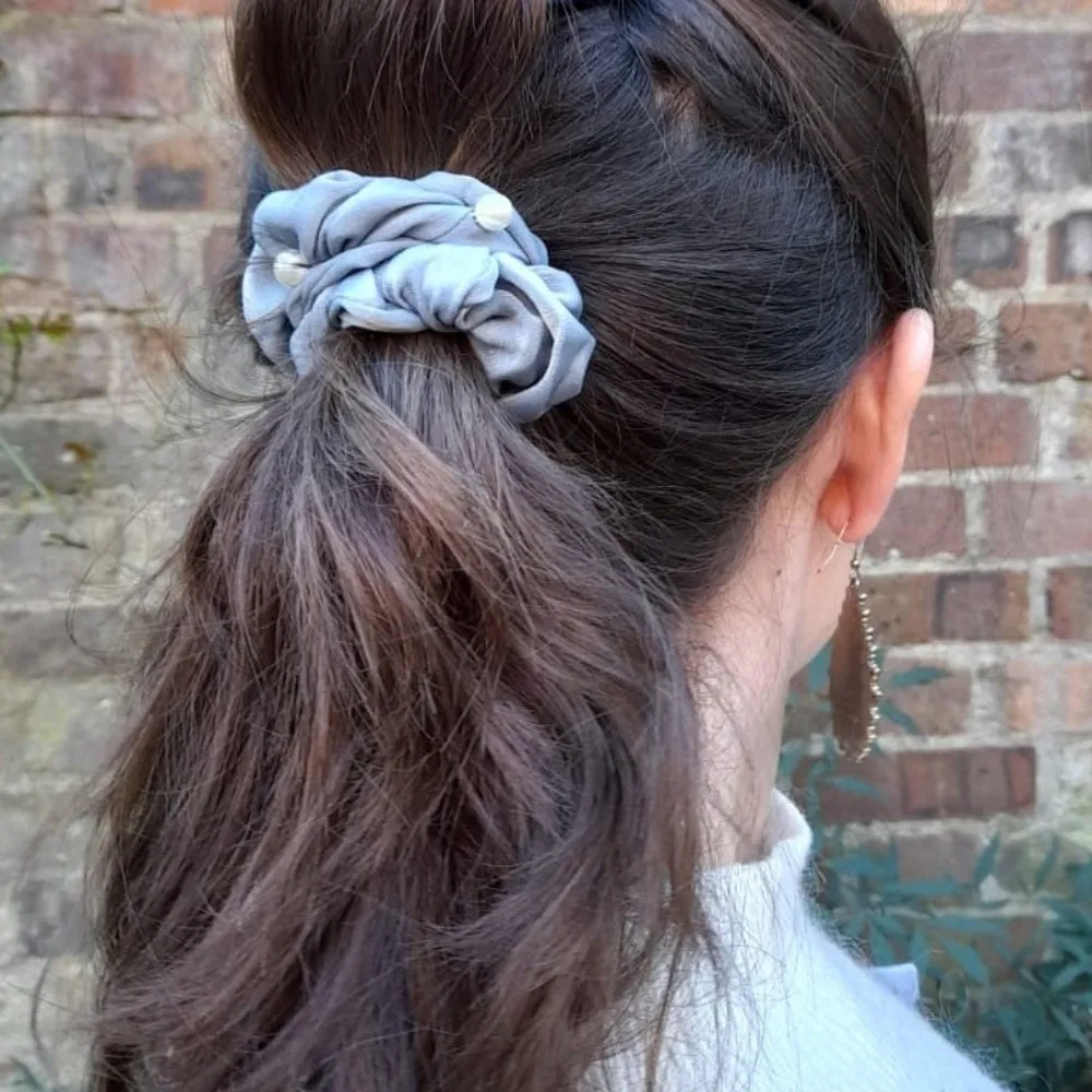 Grey Pearl Scrunchie in Satin