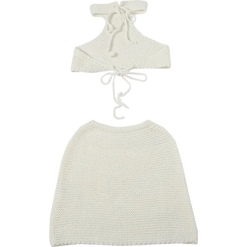 Halter self tie knitted backless mini skirt set