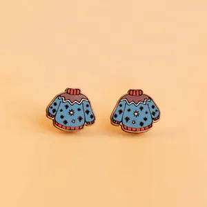 Hand-painted Snowflake Jumper Wooden Earrings - PET15346