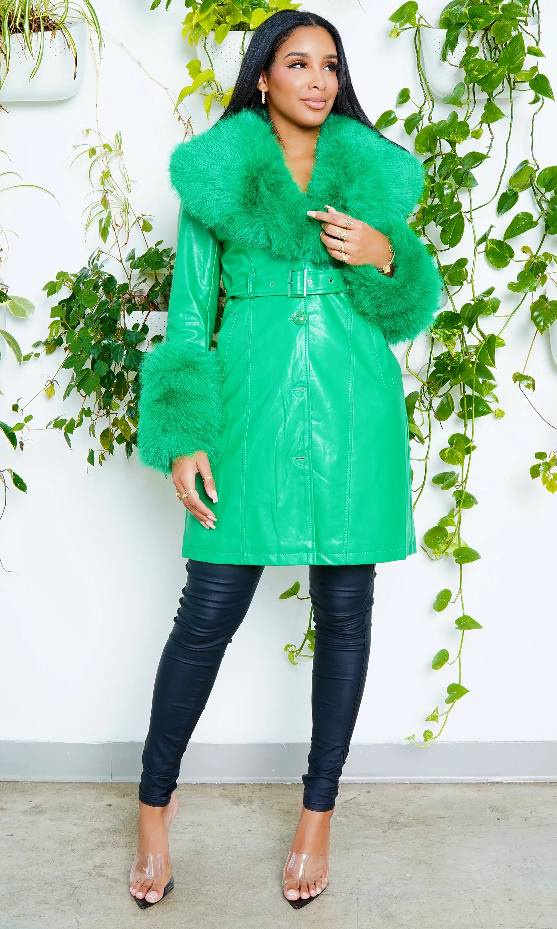 High Class Faux Fur Foxy Coat - Green