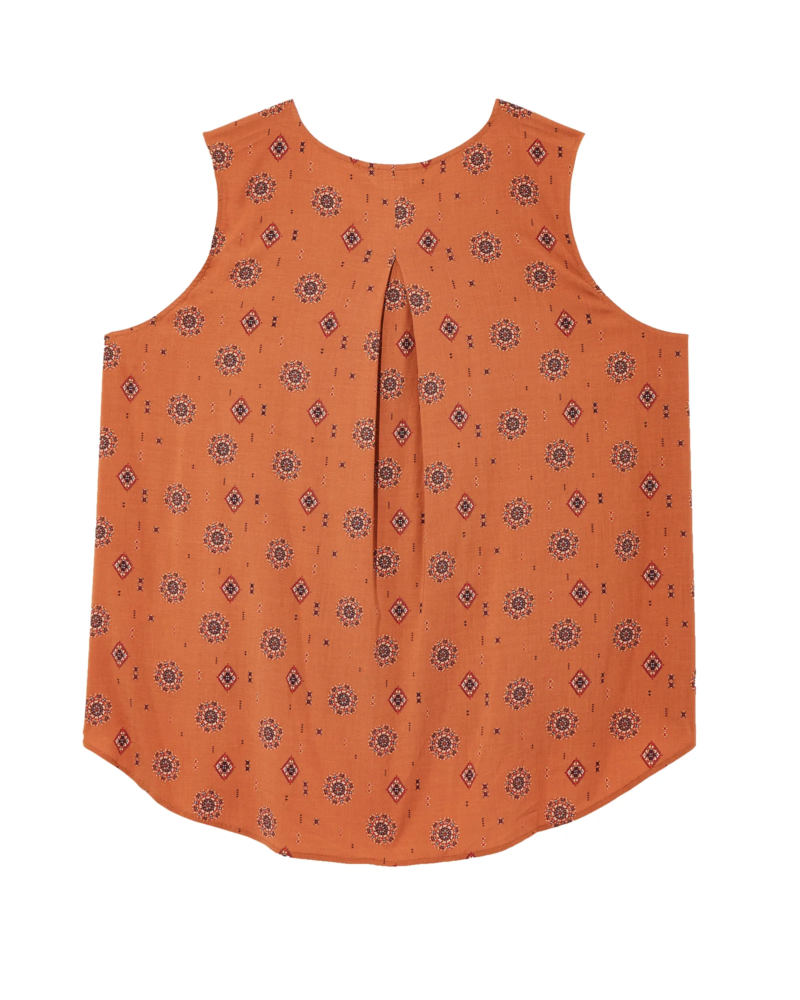 Honora Sleeveless Printed Blouse with Pleats | Orange / Navy