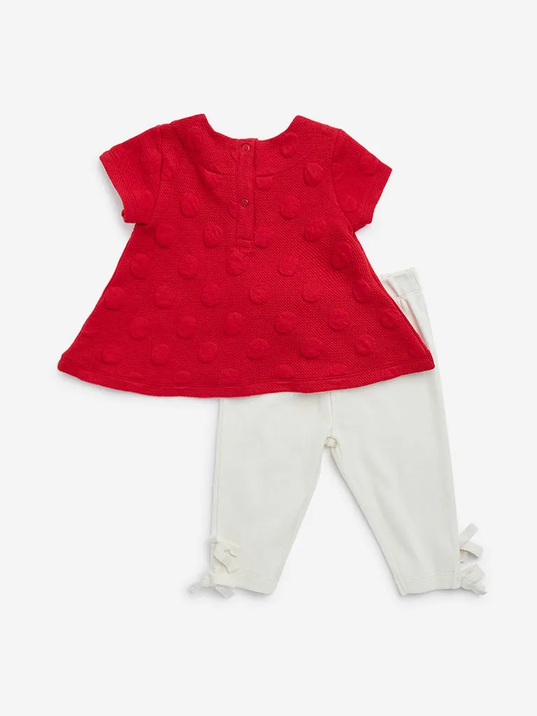 HOP Baby Red Polka Dotted Top and Mid-Rise Pants Set