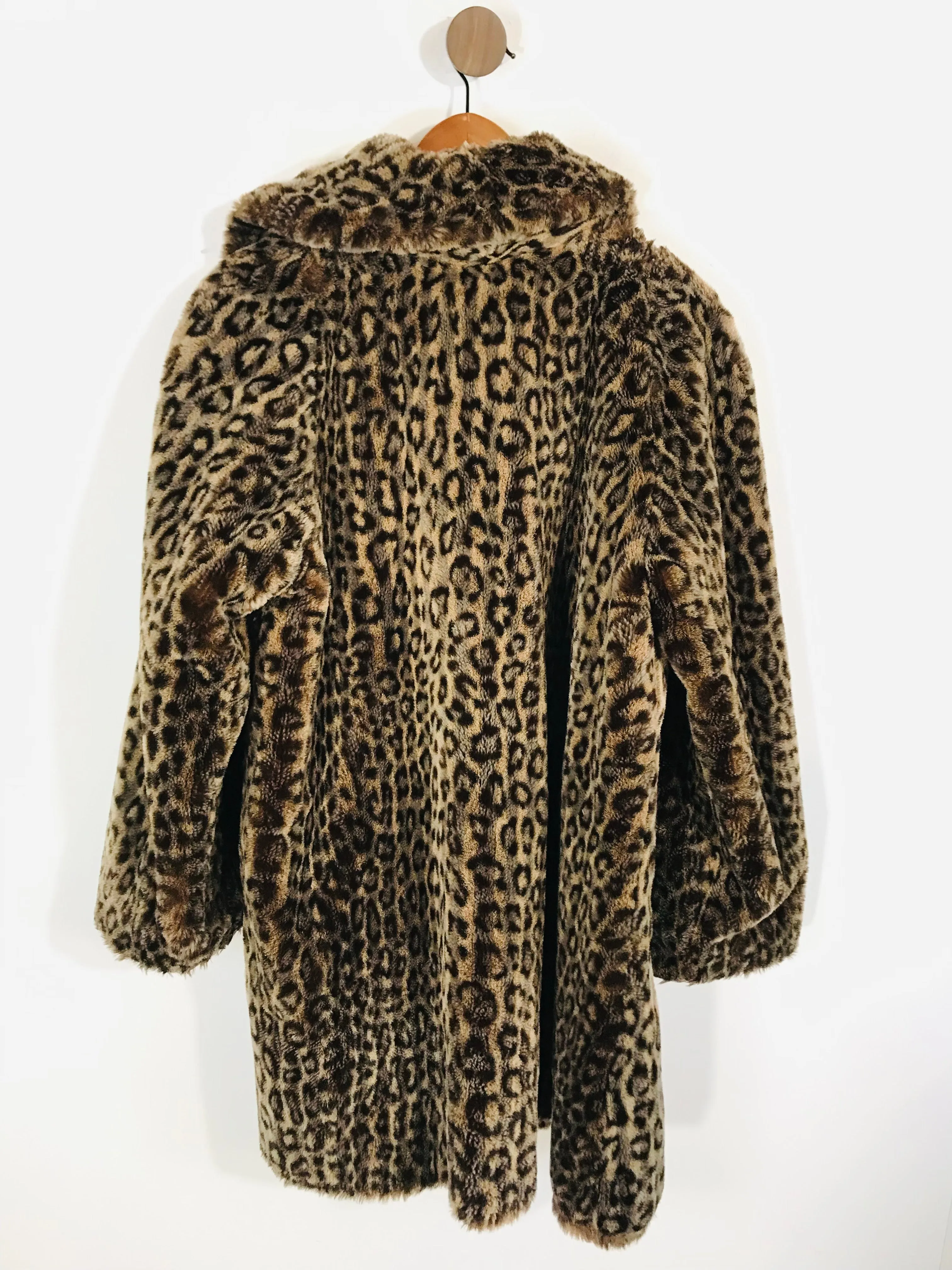 House of Fraser Women's Faux Fur Leopard Print Overcoat Coat | M UK10-12 | Brown