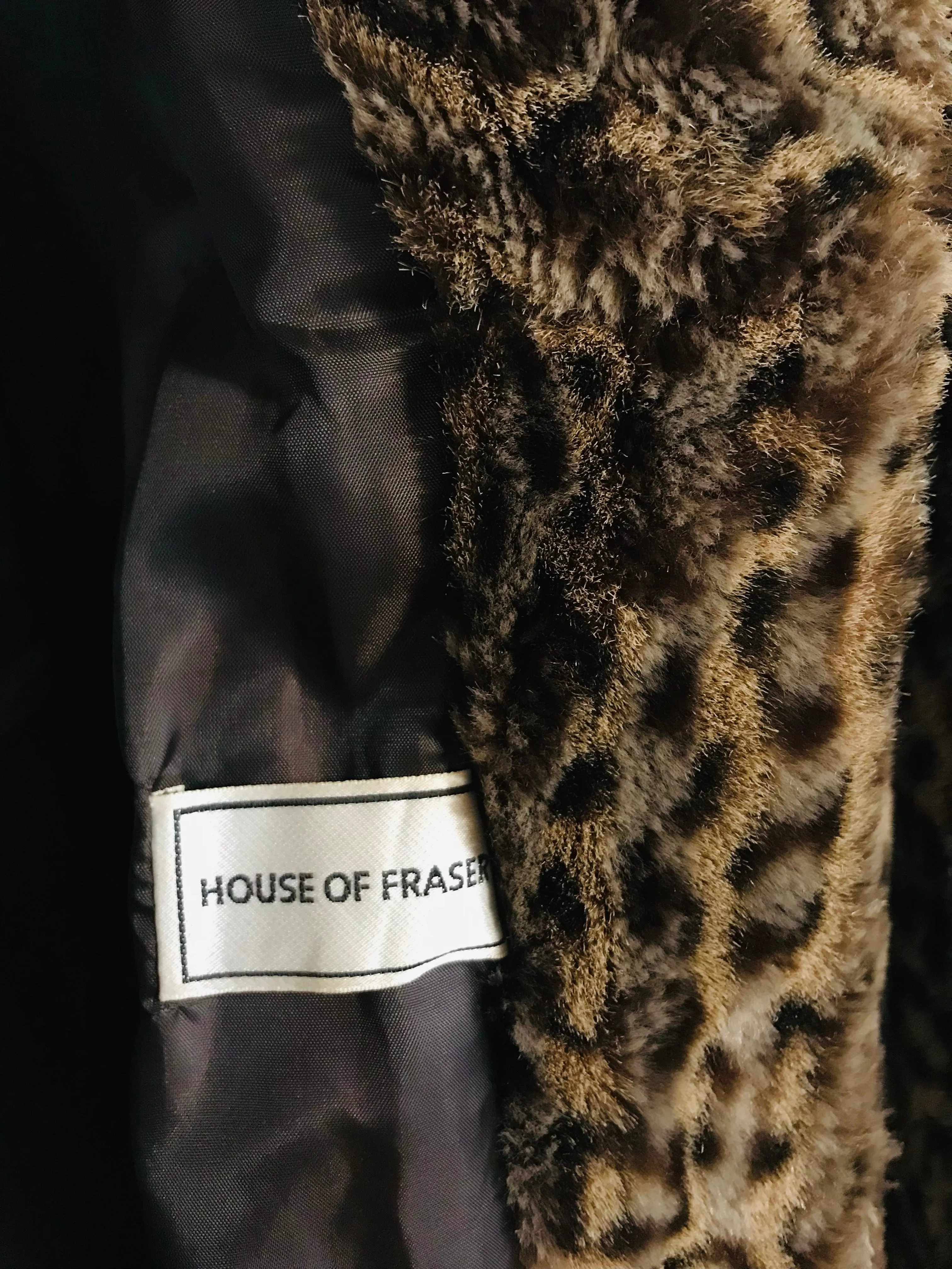 House of Fraser Women's Faux Fur Leopard Print Overcoat Coat | M UK10-12 | Brown