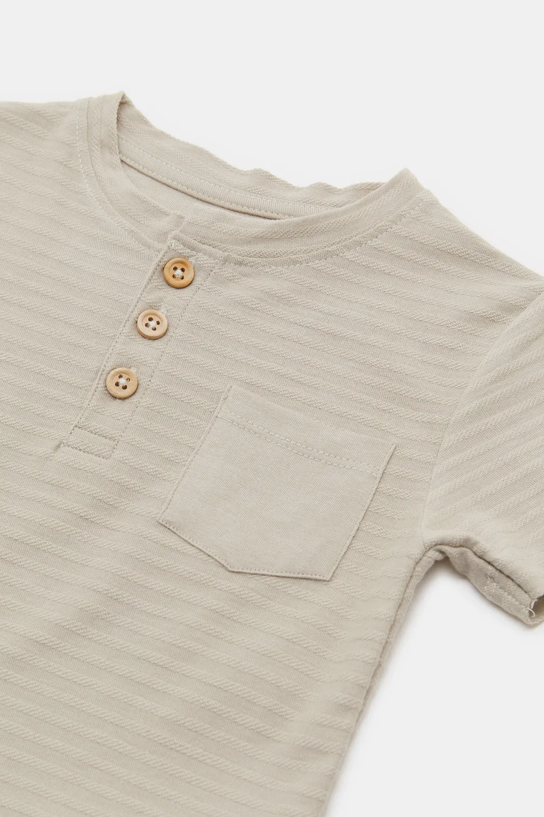 Infant Boys Beige Jacquard T-Shirt