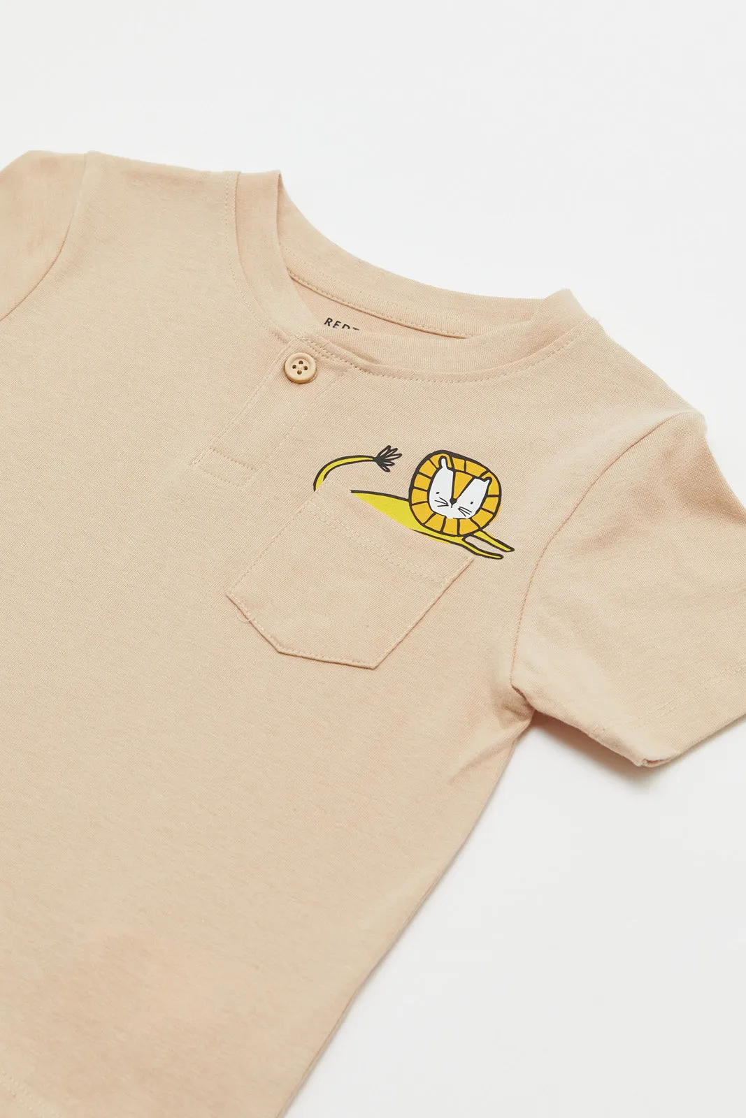 Infant Boys Beige Pocket Henley T-Shirt