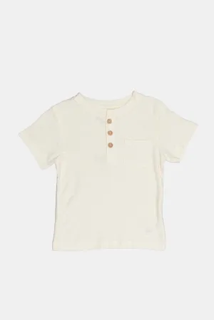 Infant Boys Cream Jacquard Henley T-Shirt