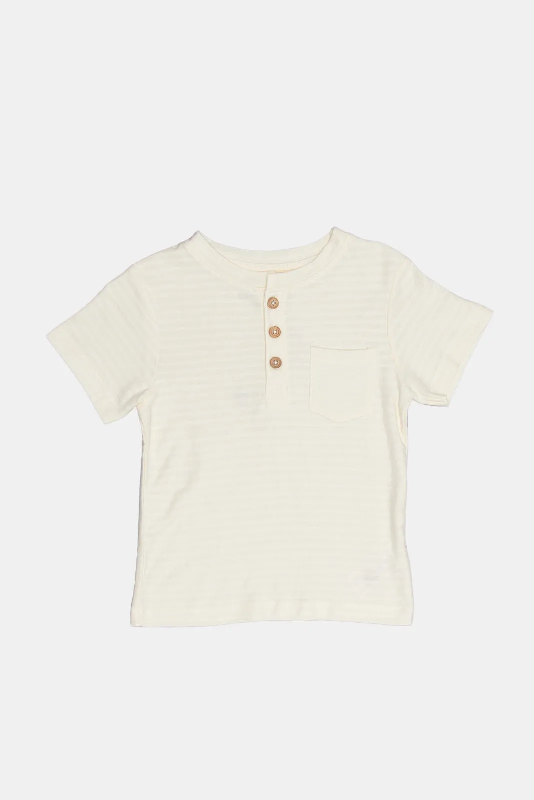 Infant Boys Cream Jacquard Henley T-Shirt