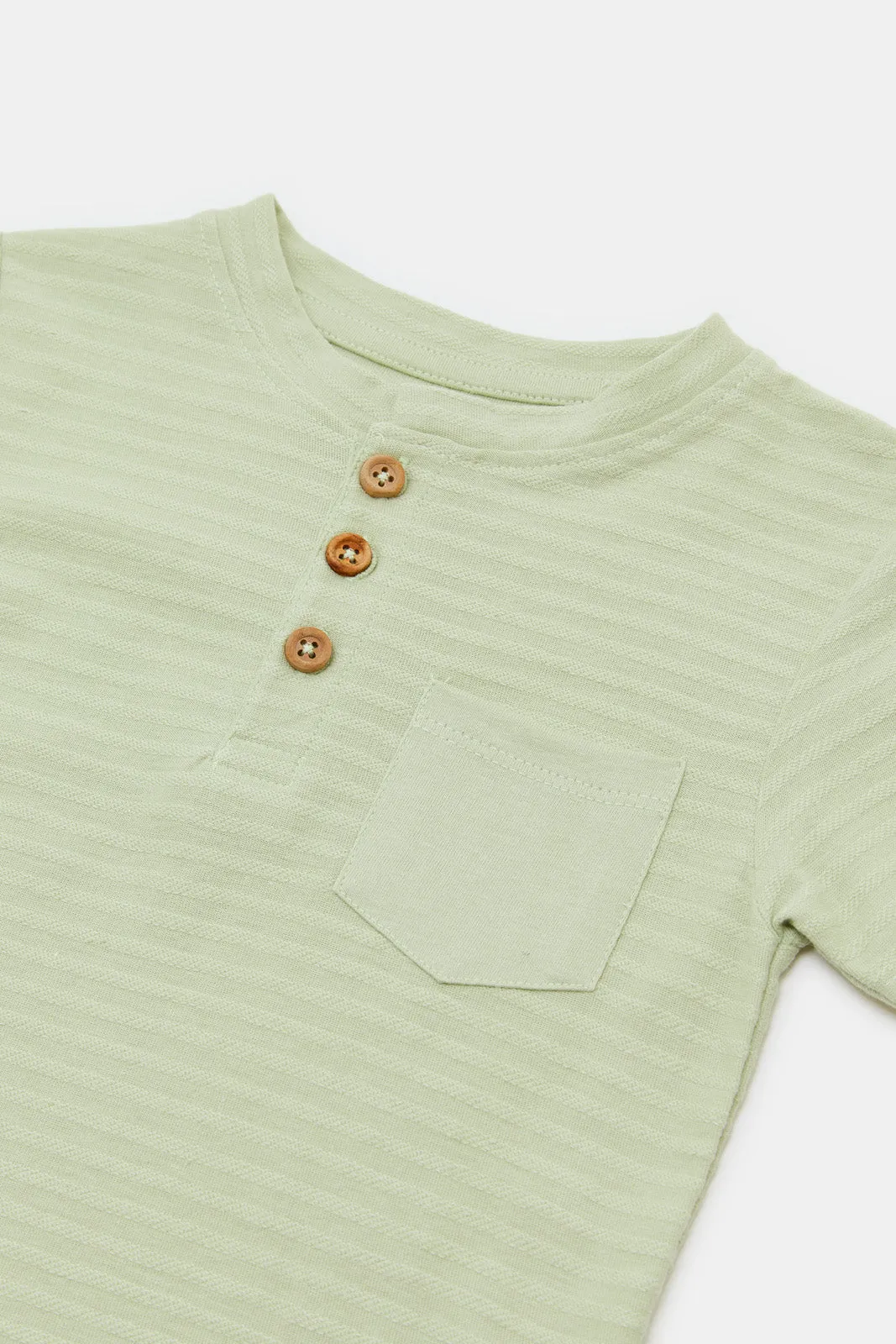 Infant Boys Mint Jacquard Henley T=Shirt