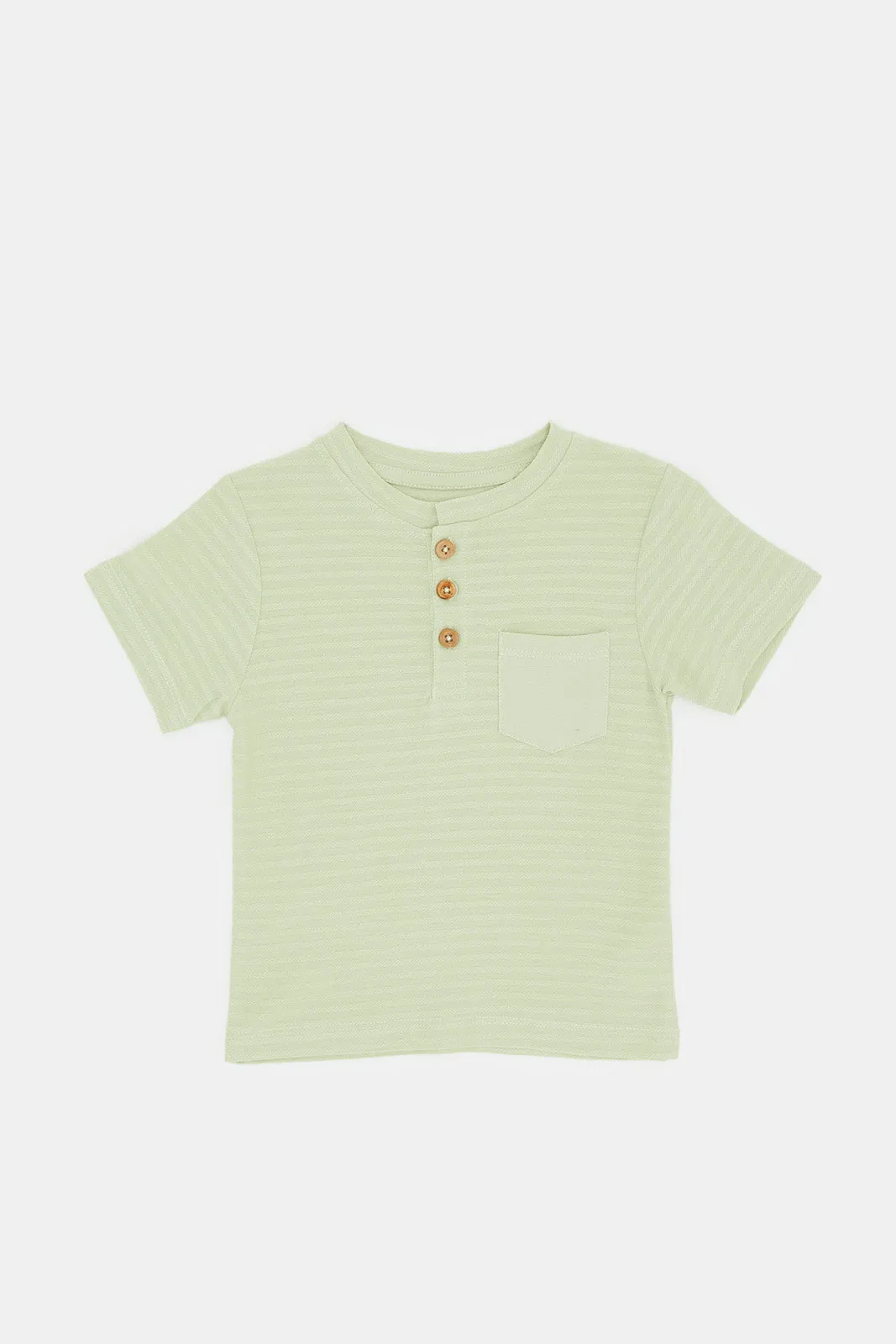 Infant Boys Mint Jacquard Henley T=Shirt