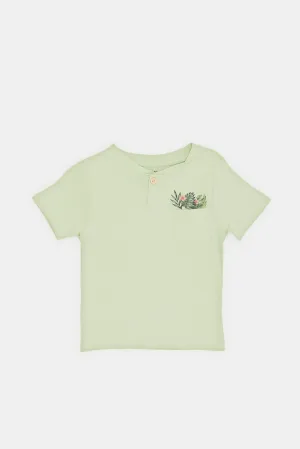 Infant Boys Mint Leaves Print Henley T-Shirt