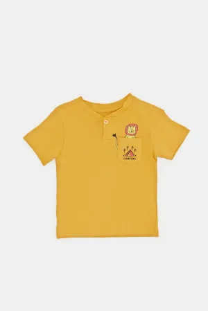 Infant Boys Mustard Lion Novelty Henley T-Shirt