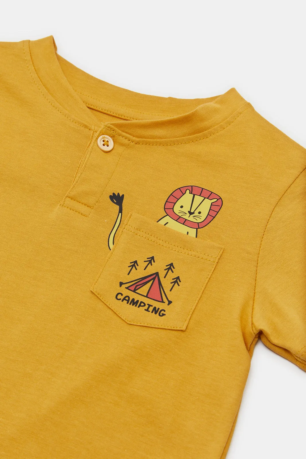 Infant Boys Mustard Lion Novelty Henley T-Shirt