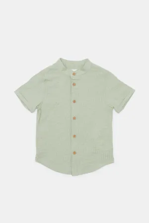 Infant Boys Olive Mandarin Henley Shirt