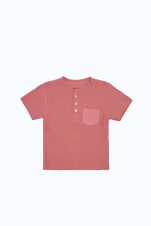 Infant Boys Red Jacquard Henley T-Shirt