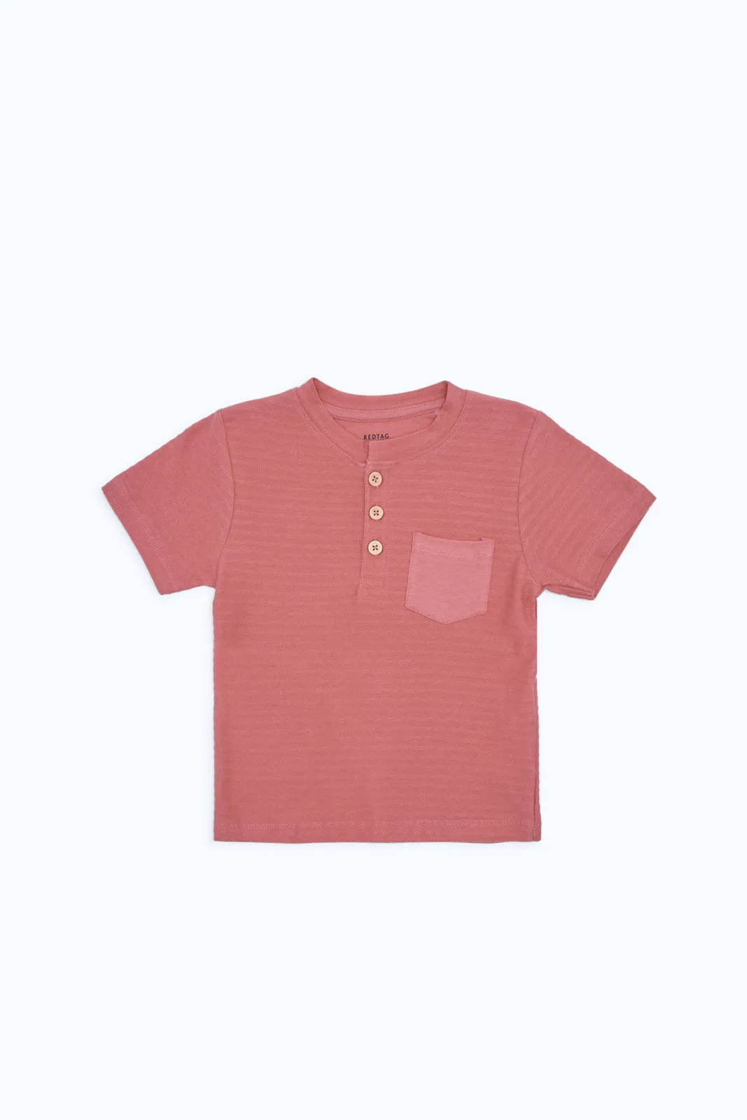 Infant Boys Red Jacquard Henley T-Shirt