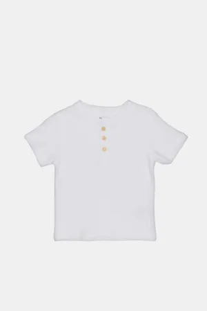 Infant Boys White Jacquard Henley T-Shirt