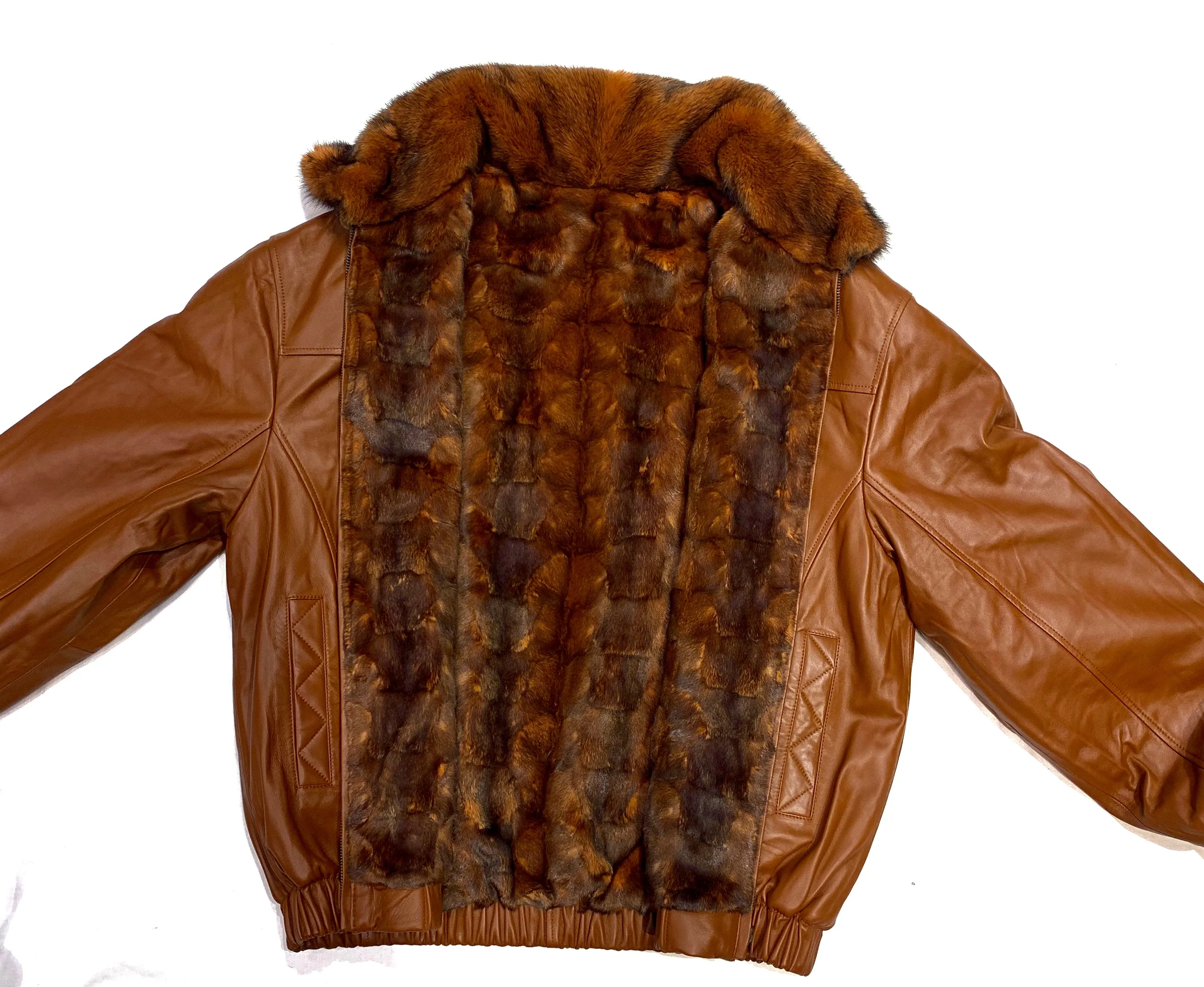 Kashani Men's Cognac Reversible Leather Mink Coat