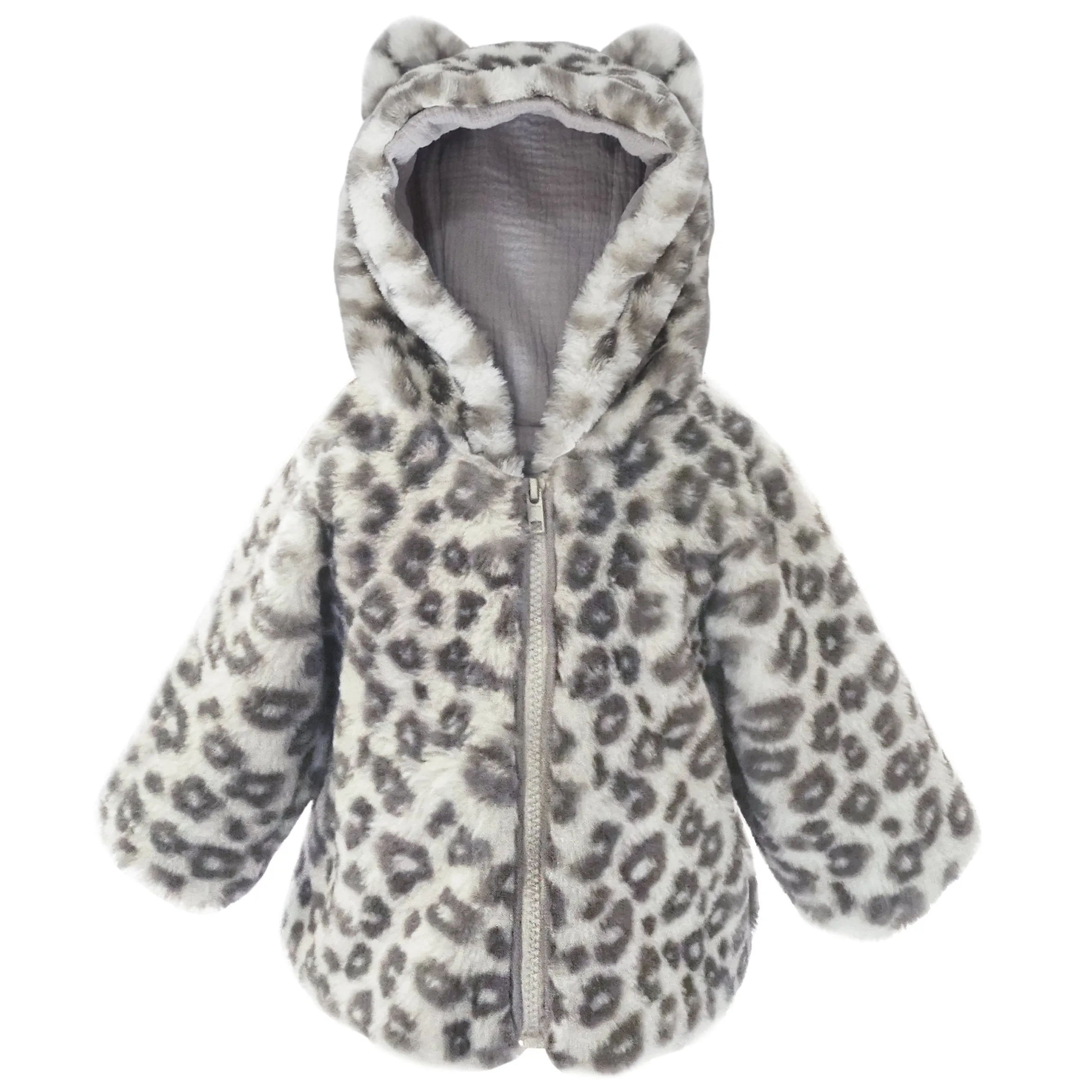 Leopard Faux Fur Hooded Baby Coat 6-12M