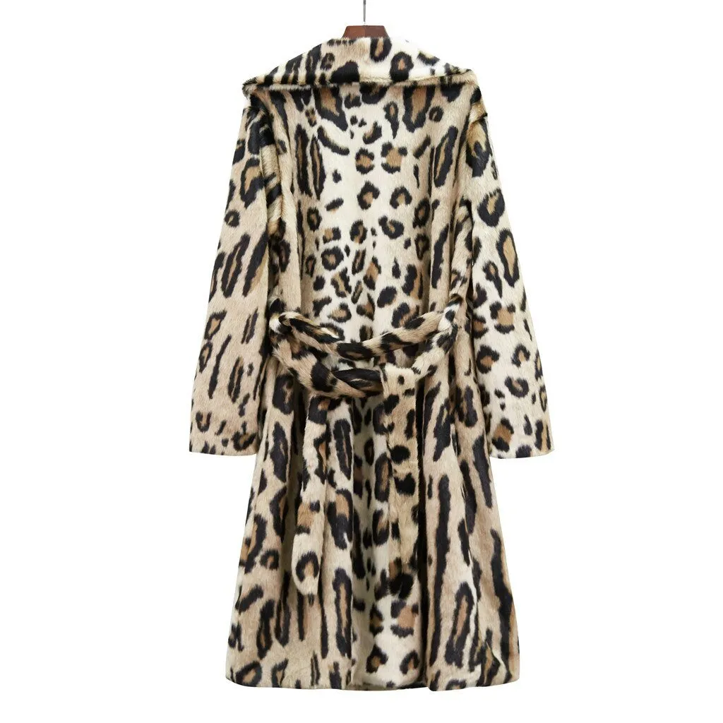 Leopard Long Wool Pellet Coat With Belt