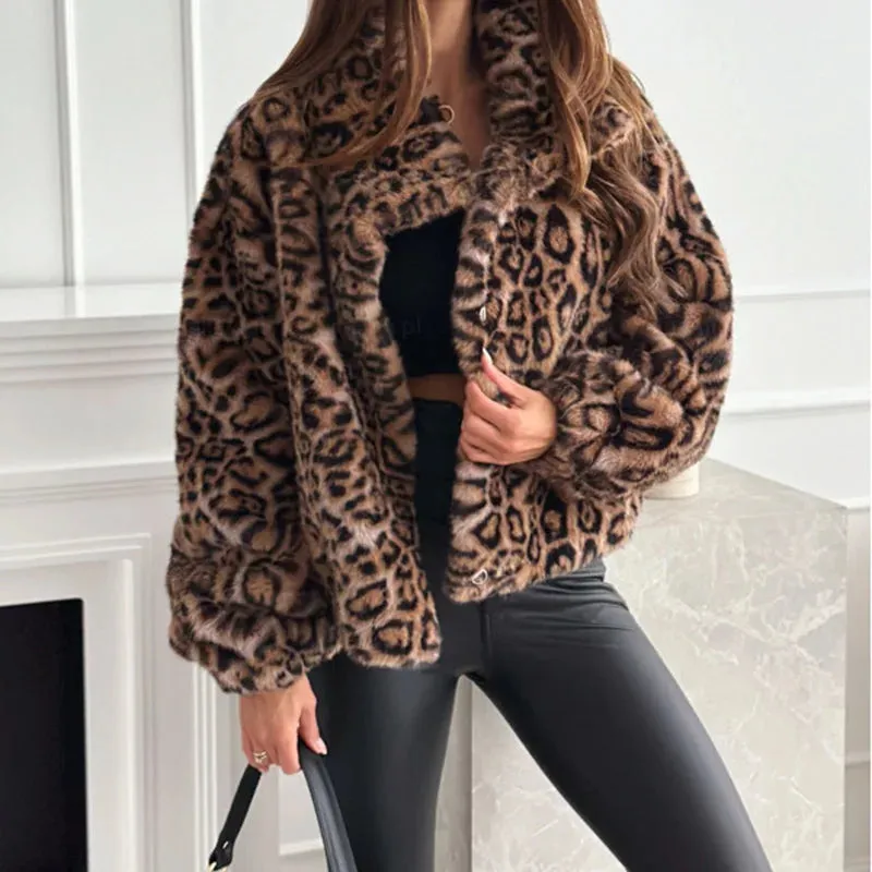 Leopard Print Faux Fur Jacket for Women - Warm & Stylish