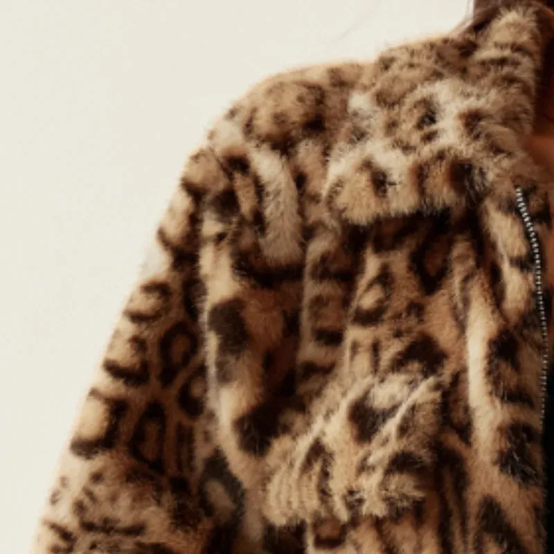 Leopard Print Faux Fur Jacket for Women - Warm & Stylish