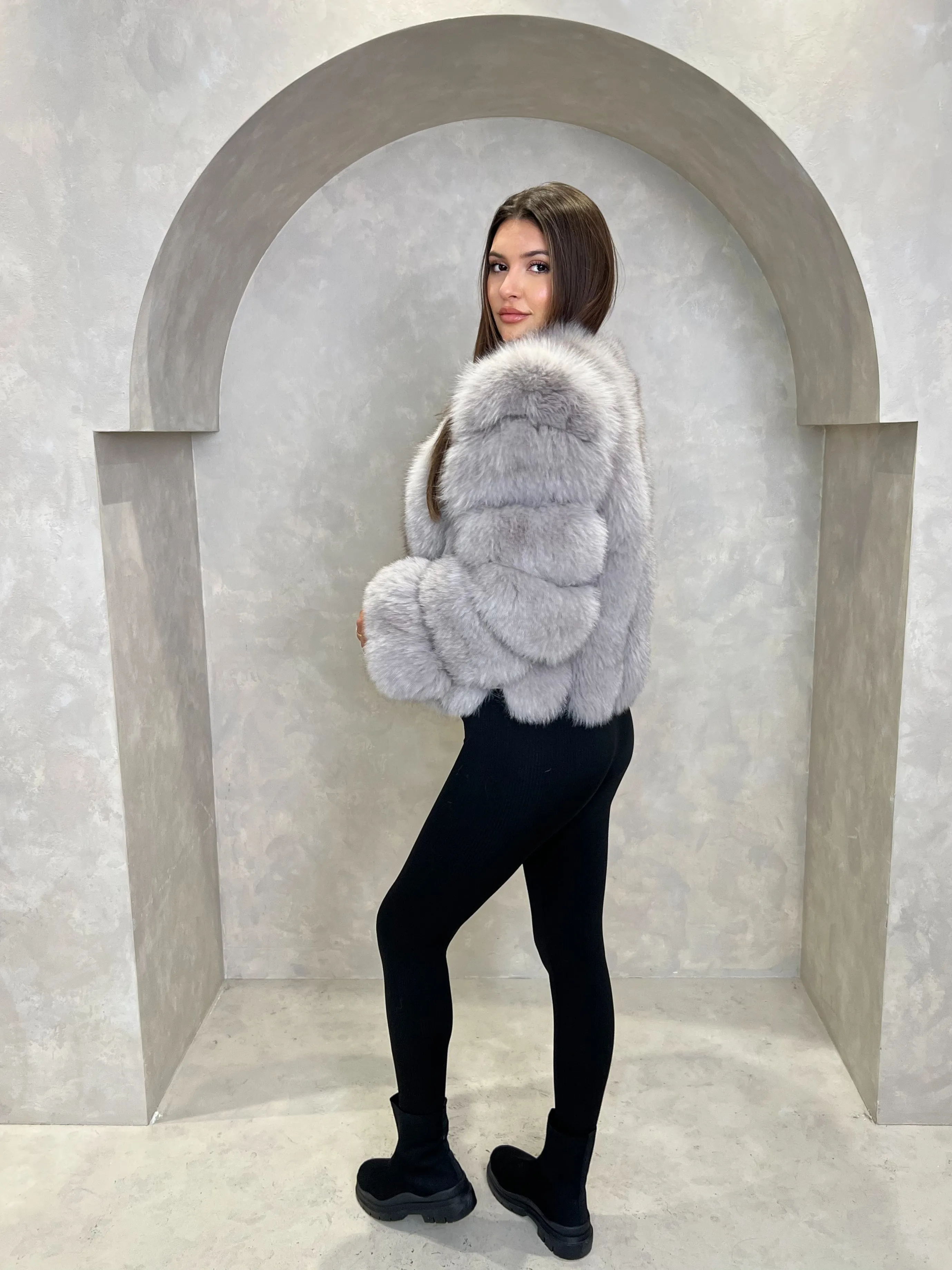 Light Grey Luxury Fur Vertical Pelt Coat