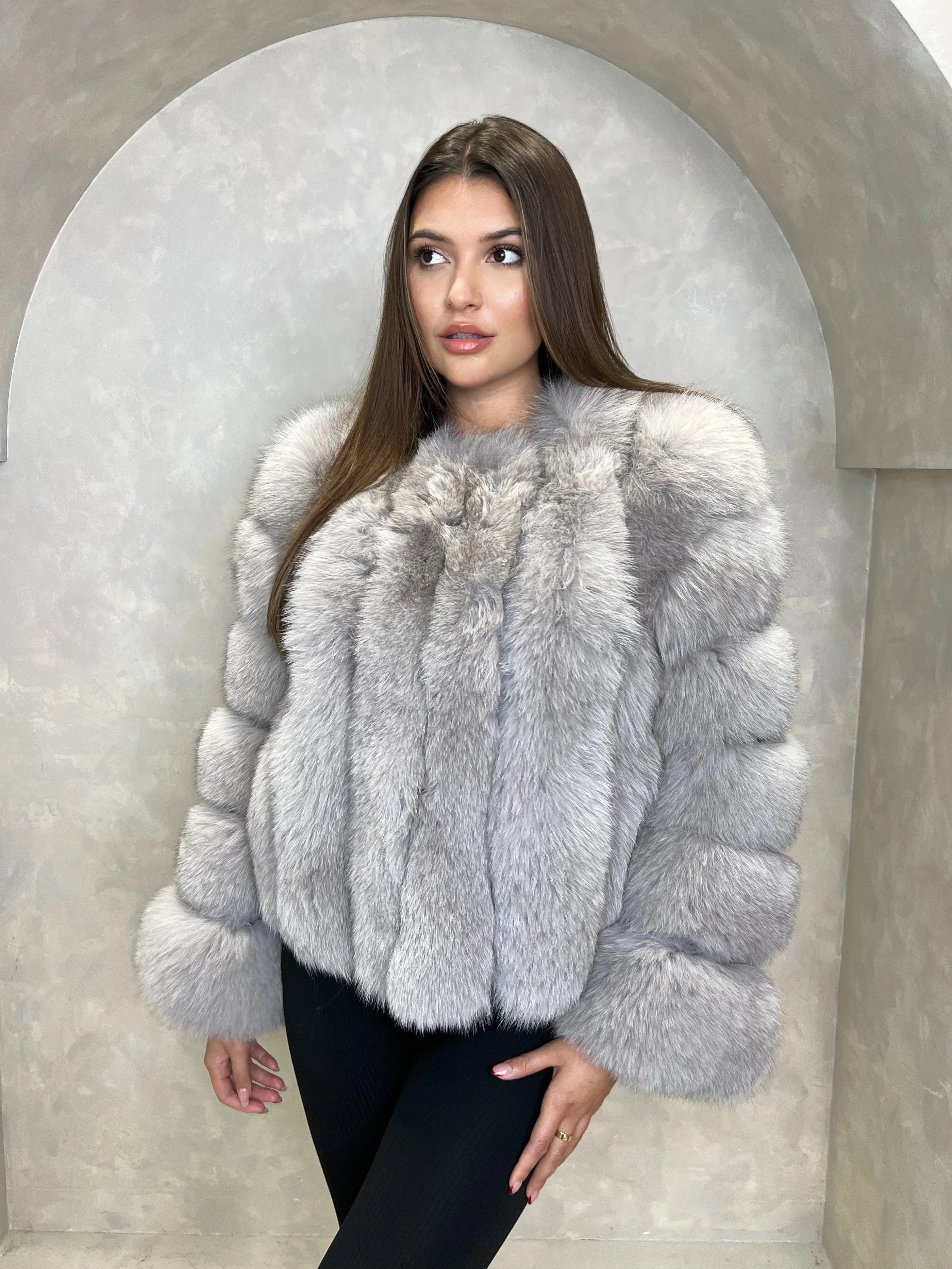 Light Grey Luxury Fur Vertical Pelt Coat