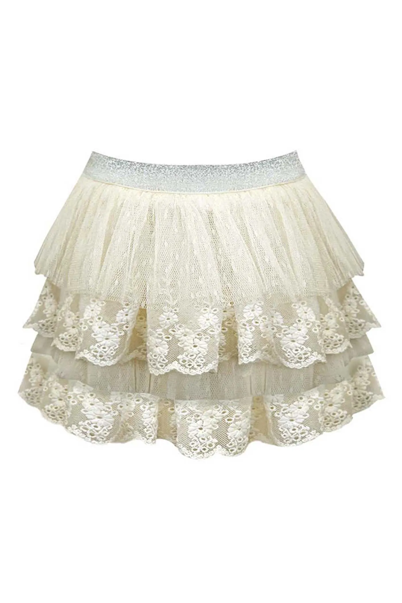 Little Girls Mesh and Lace Tiered Tutu Skirt