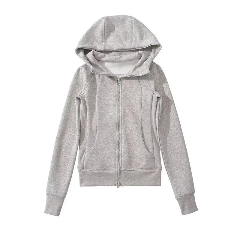 Livia Ribbed Hem Two-Way Zip-Up Hoodie