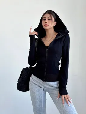 Livia Ribbed Hem Two-Way Zip-Up Hoodie