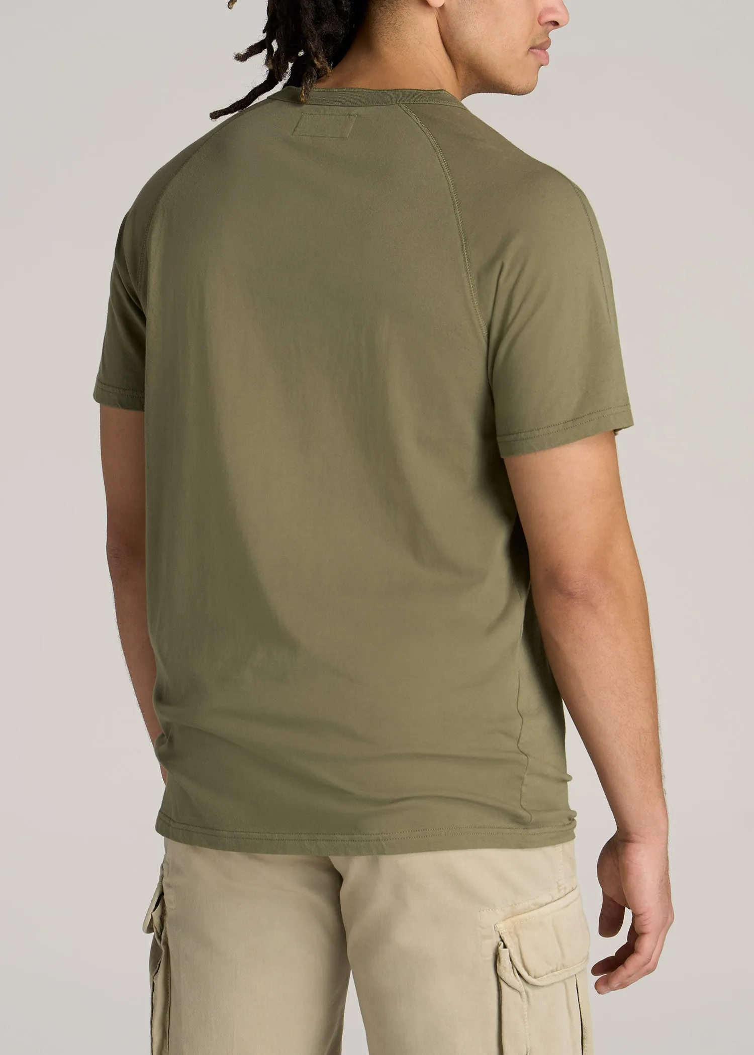 LJ&S REGULAR-FIT Jersey Henley Tee for Tall Men in Vintage Moss Green