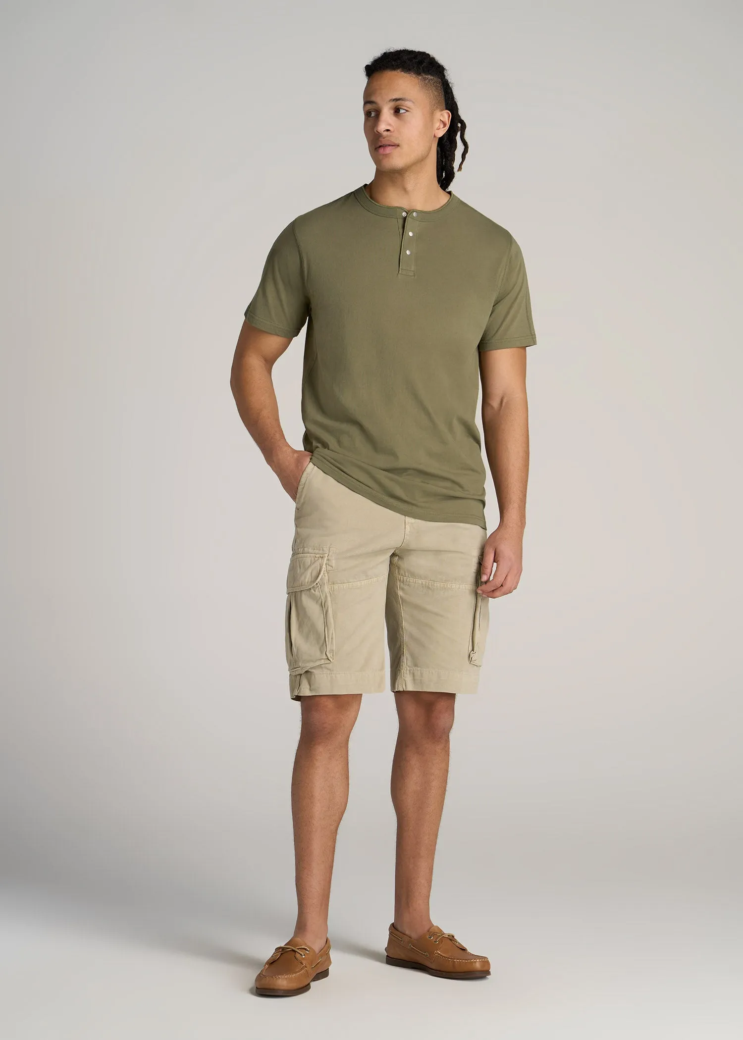 LJ&S REGULAR-FIT Jersey Henley Tee for Tall Men in Vintage Moss Green