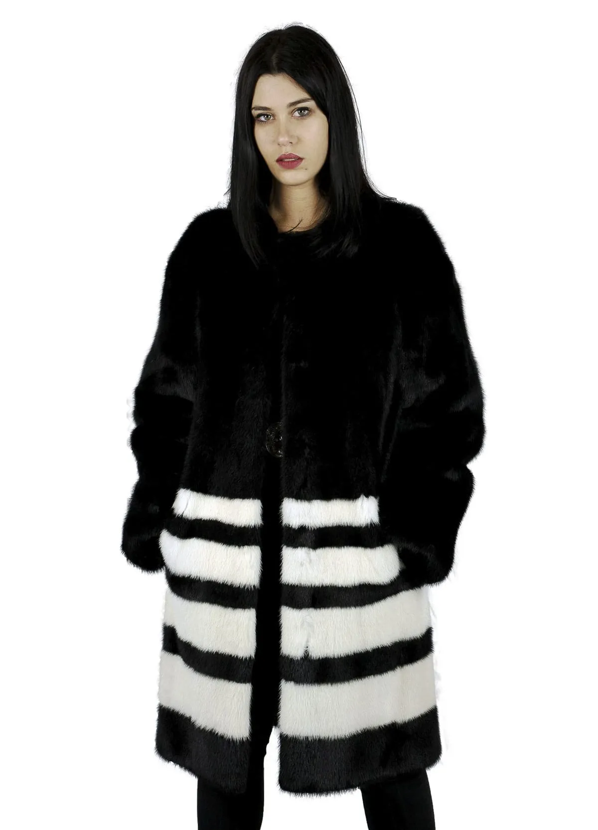 Long Coat in mink Black with white balsas