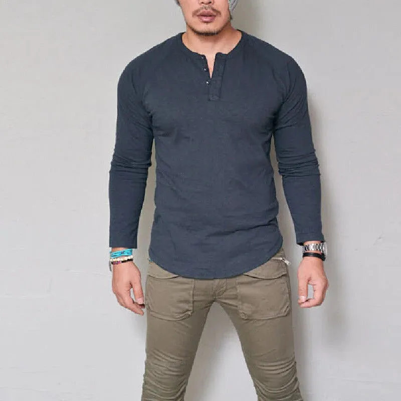 LONG SLEEVE V-NECK COTTON T-SHIRT