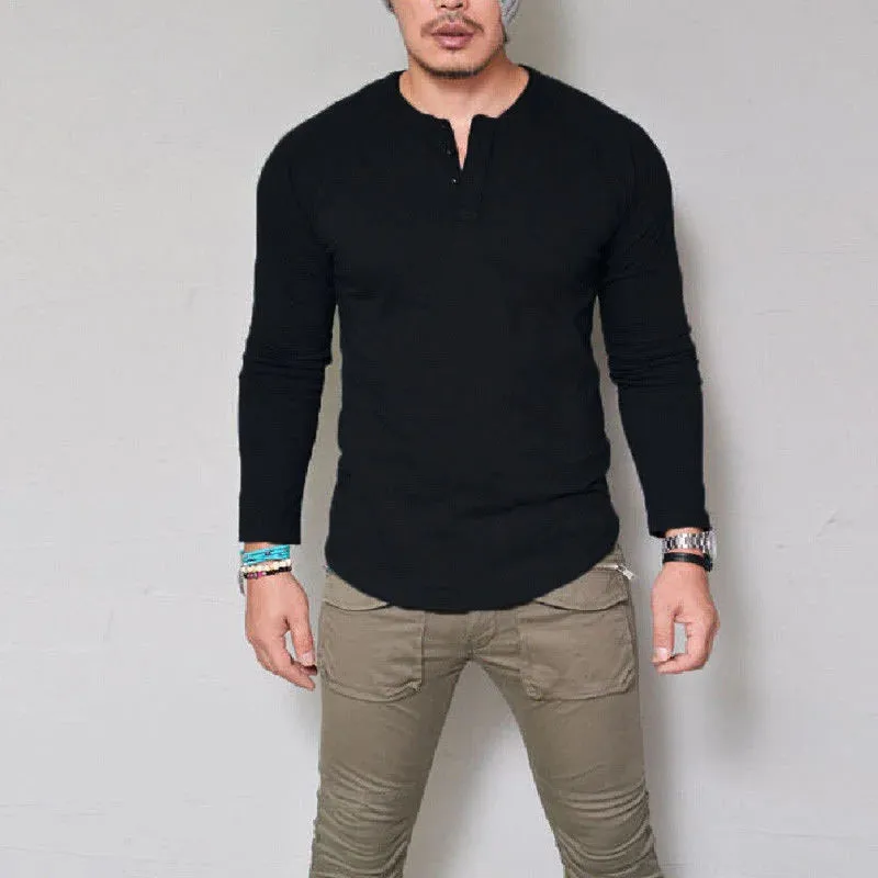 LONG SLEEVE V-NECK COTTON T-SHIRT