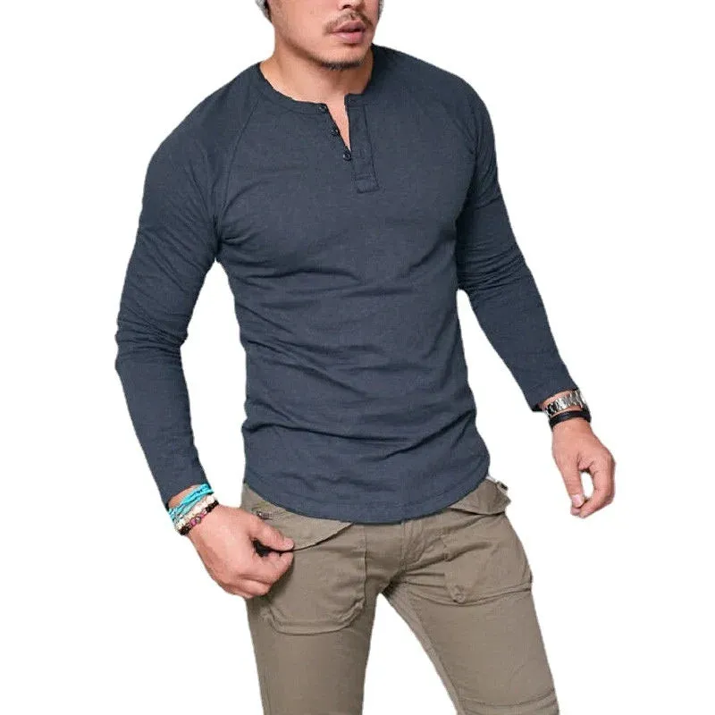 LONG SLEEVE V-NECK COTTON T-SHIRT