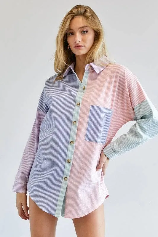 Long sleeved striped button-down shirt