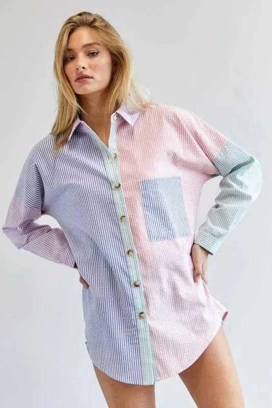 Long sleeved striped button-down shirt