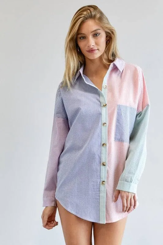 Long sleeved striped button-down shirt