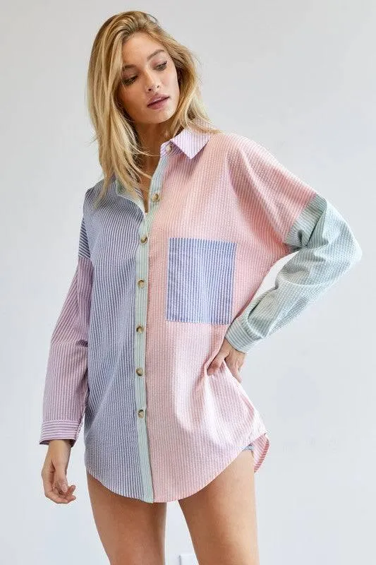 Long sleeved striped button-down shirt