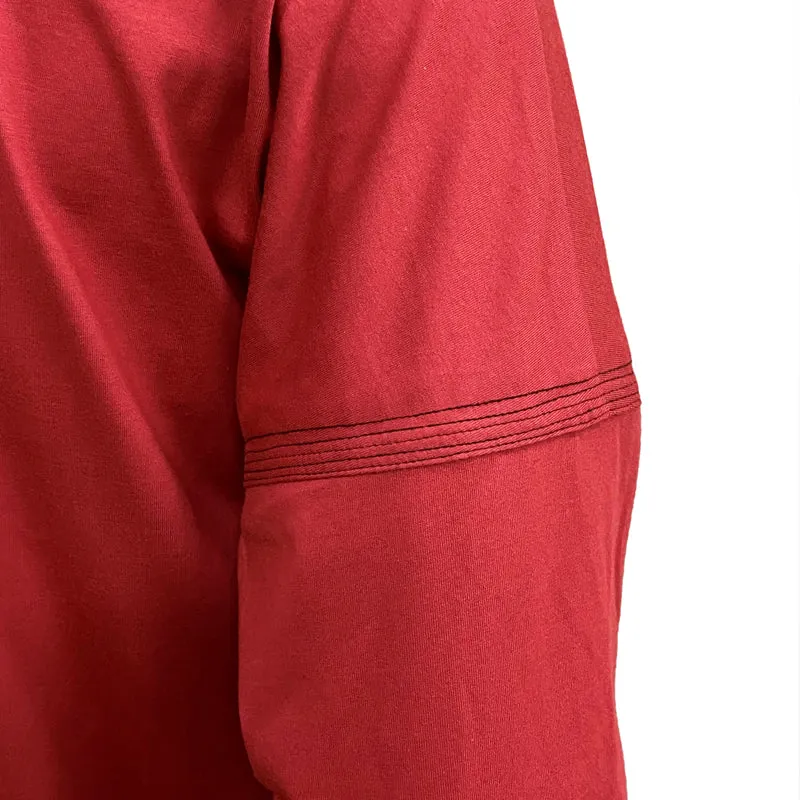 Loose Fit Long Sleeve Henley, Cherry Red