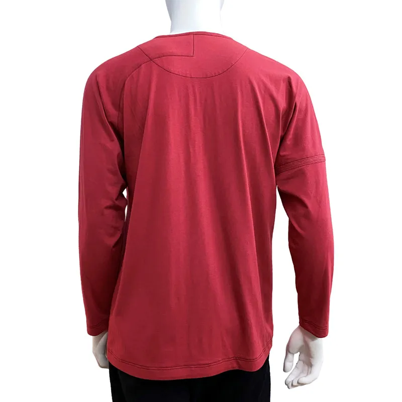 Loose Fit Long Sleeve Henley, Cherry Red