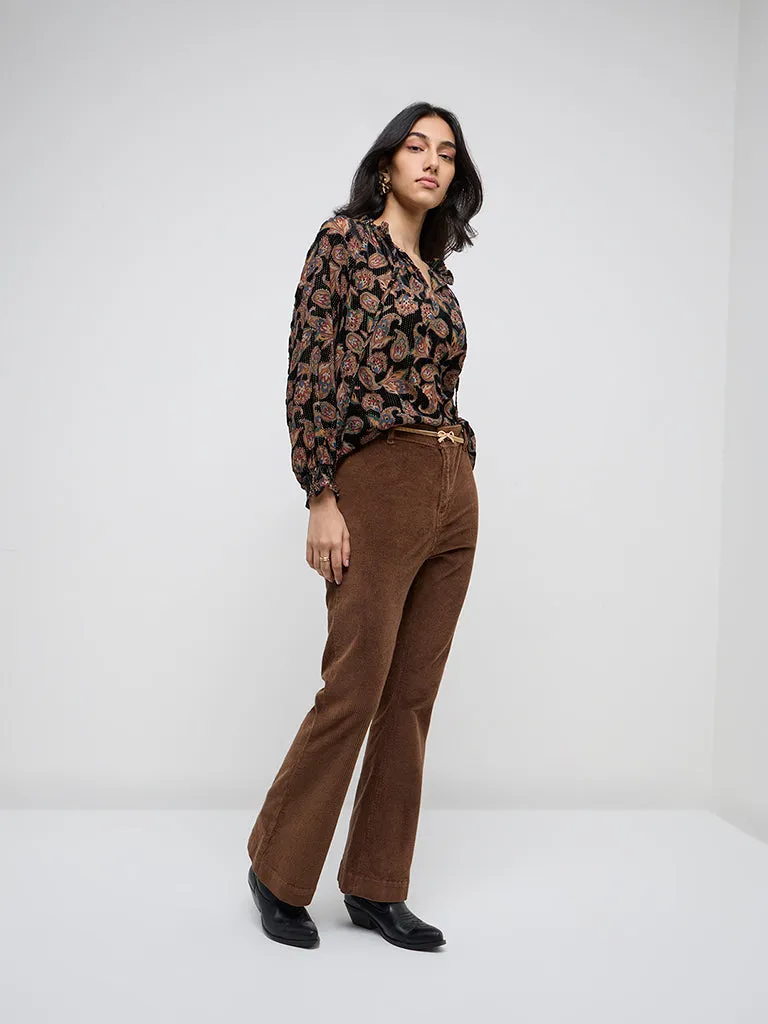 LOV Brown Wide Leg - Fit High - Rise Corduroy Jeans