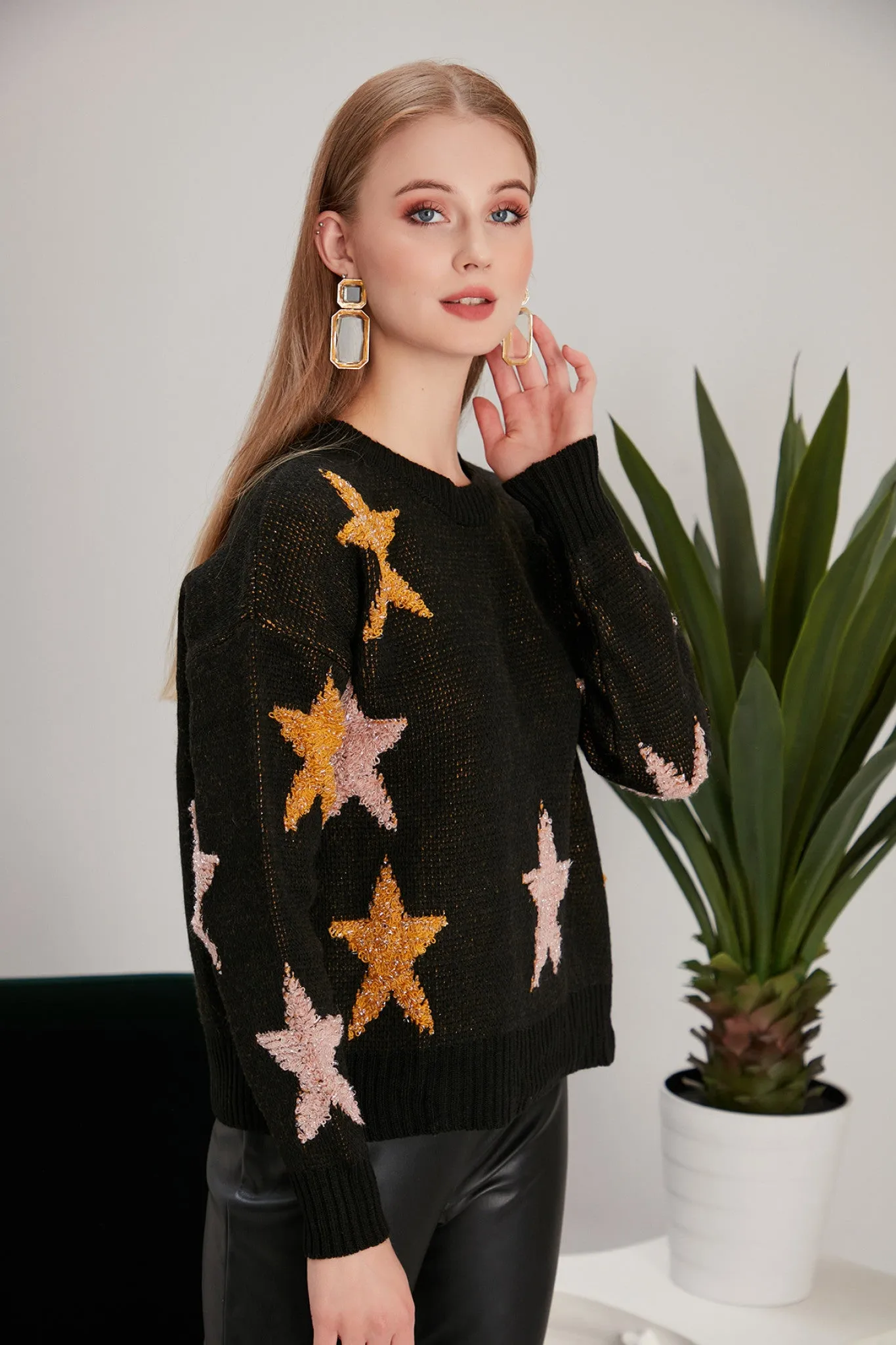 Love And Joy London Colourful Star Jumper In Black