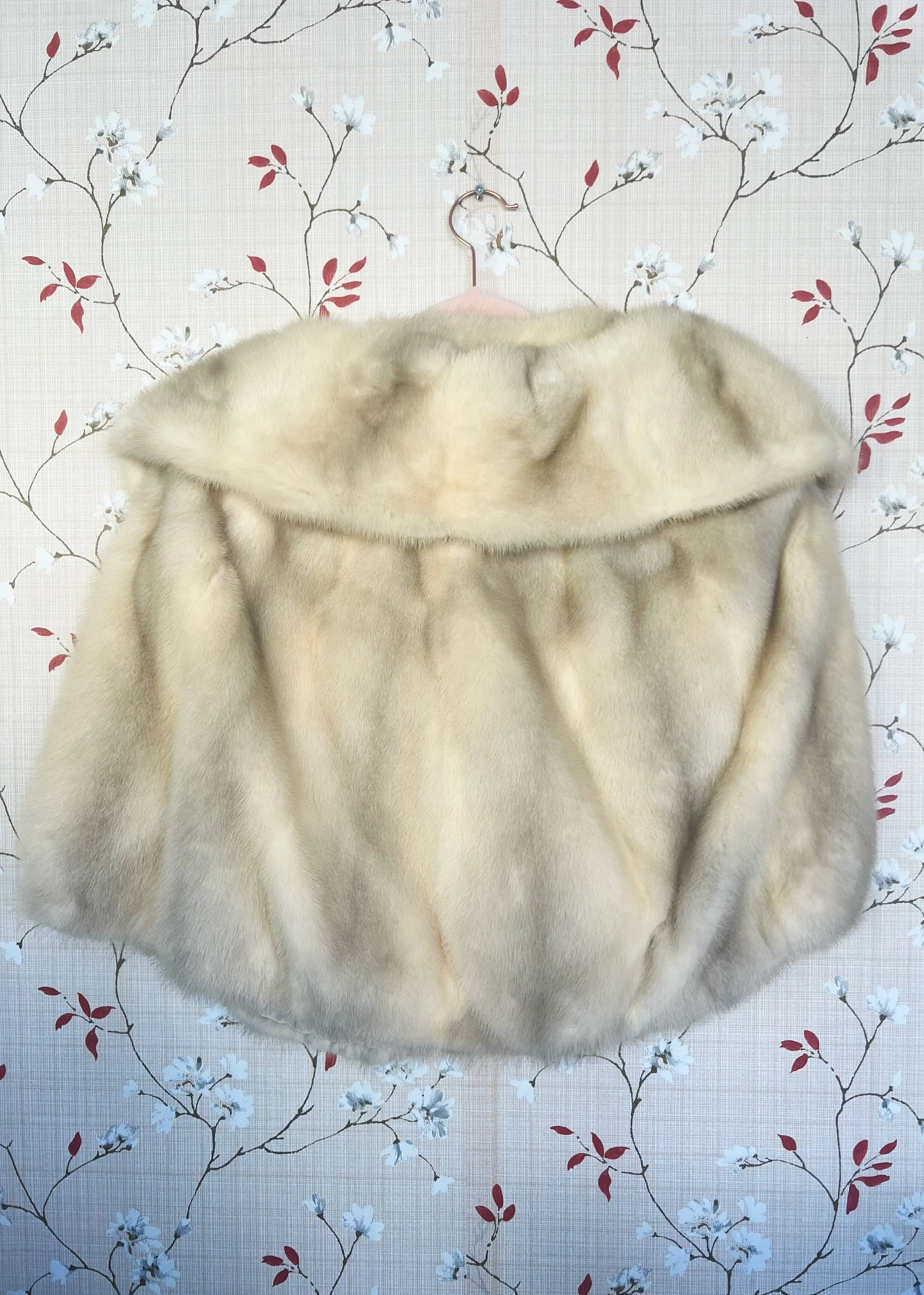 Luxury Beige Real Mink Fur Shawl